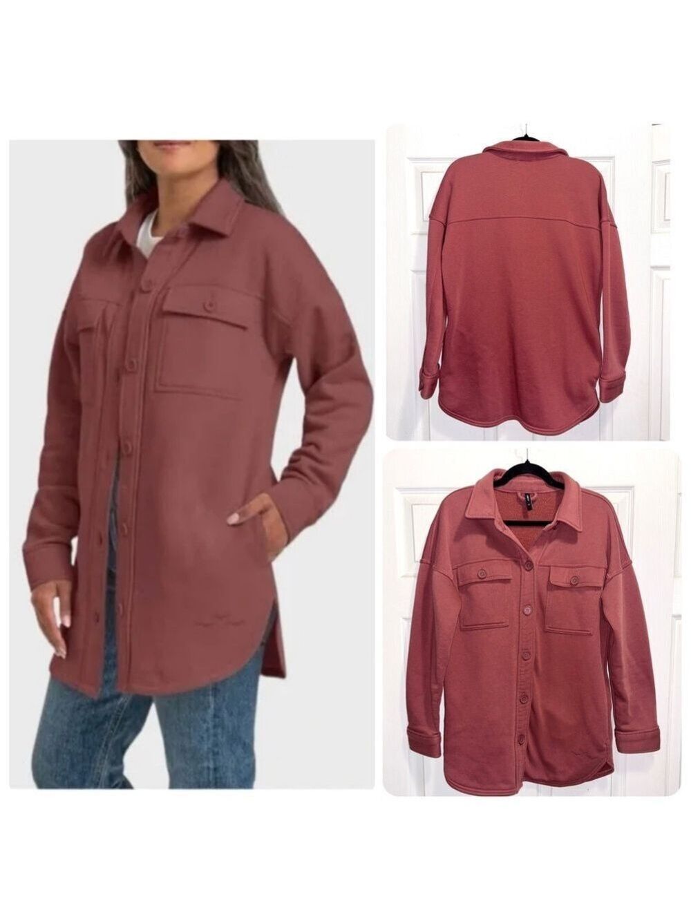 Lazypants Fleece Shacket Dark Rose Button Up Long Sleeve Shirt Jacket Sz Medium